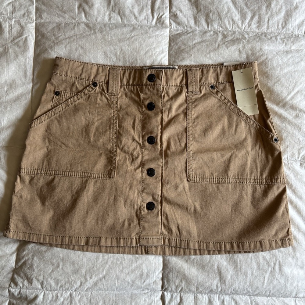 NWT Abercrombie & Fitch Snap Utility Mini Cargo Skirt XS Tan GORP Street Y2K